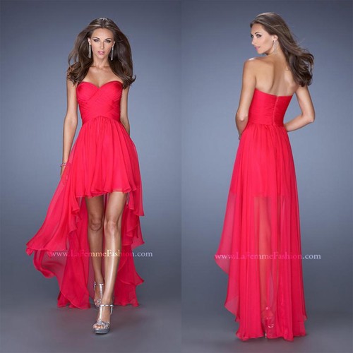Red prom dress chiffon high - prom,