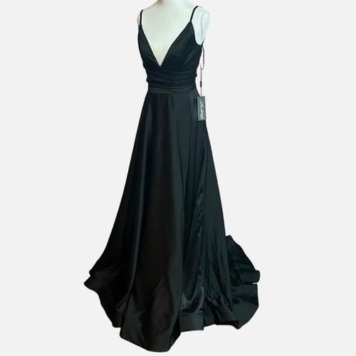 Femme black satin neck - black, v-neck