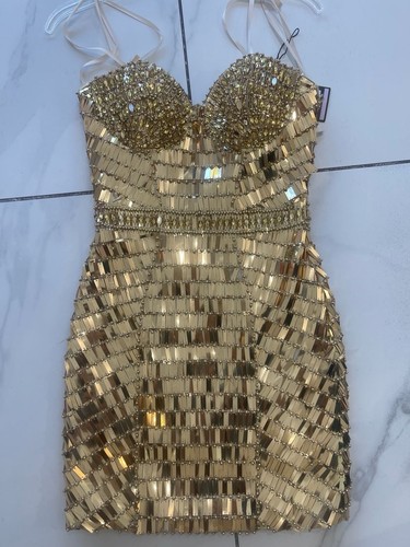 Gold sequin embellished mini - gold,