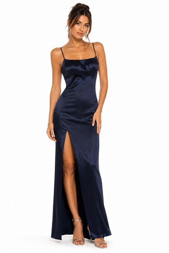 Femme navy blue satin maxi - la,
